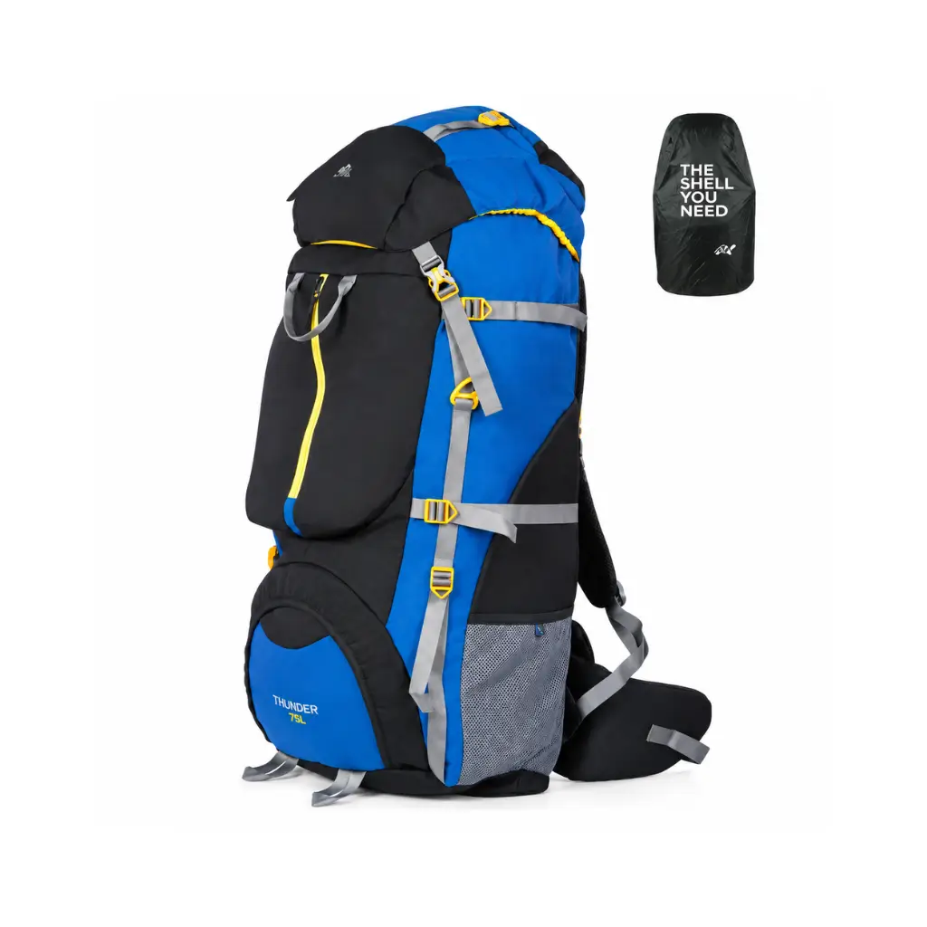 SYTRO BAGS THUNDER 75L SYTRO BAGS RUCKSACK FOR TREKKING & TRAVEL | HIKING BACKPACK WITH RAIN COVER (BLACK/TEAL BLUE)