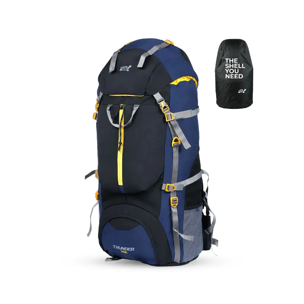 SYTRO BAGS THUNDER 75L RUCKSACK FOR TREKKING & TRAVEL | HIKING BACKPACK WITH RAIN COVER (BLACK/BLUE)