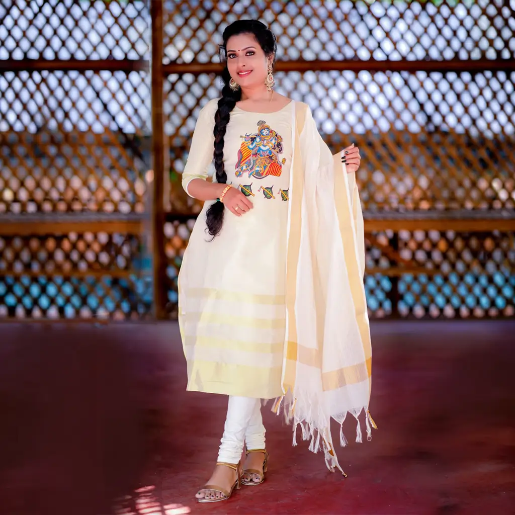 GOLD TISSUE READYMADE KURTHI FULL SET - A